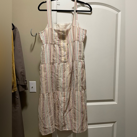 Size 12 madewell Button-Back Tiered Dress in Textural Rainbow Stripe - Picture 4 of 8
